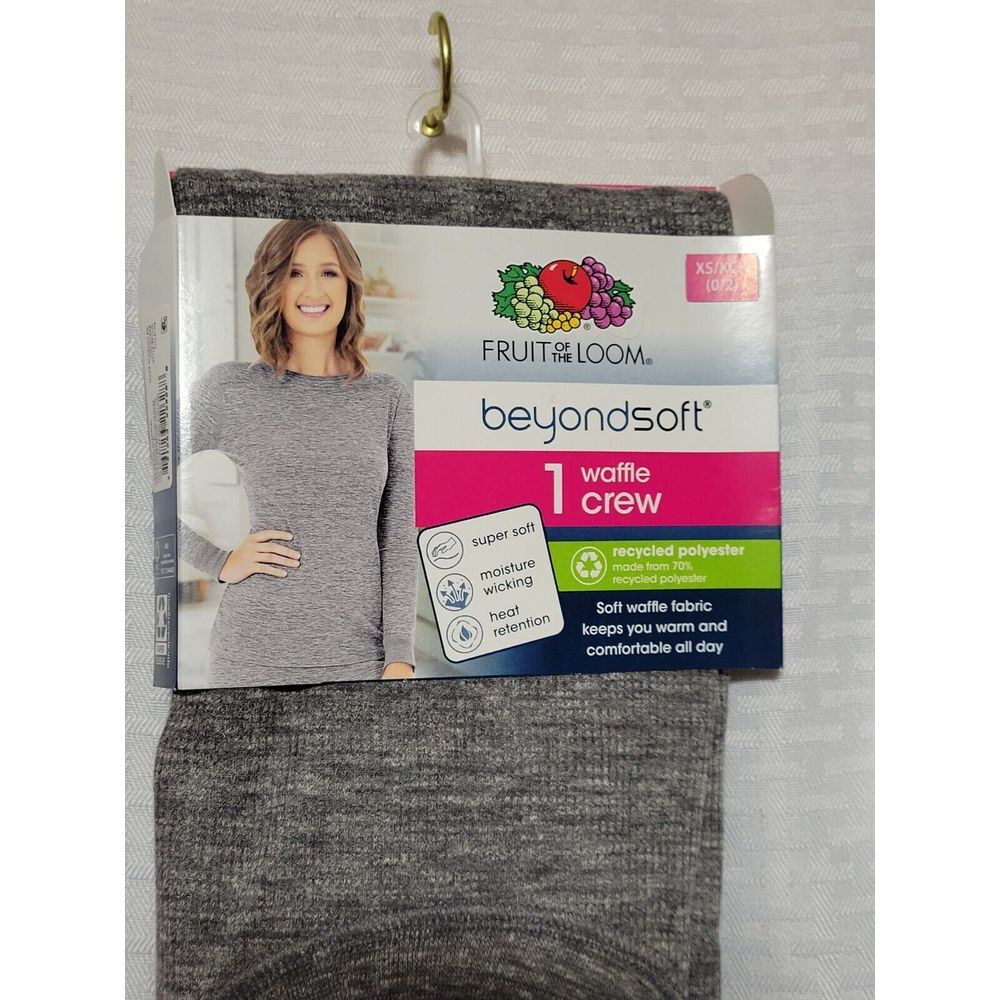 Fruit of the Loom Beyondsoft Waffle Crew Thermal Tops‎ 2pk Pink Gray XS 0/2 - Picture 2 of 3